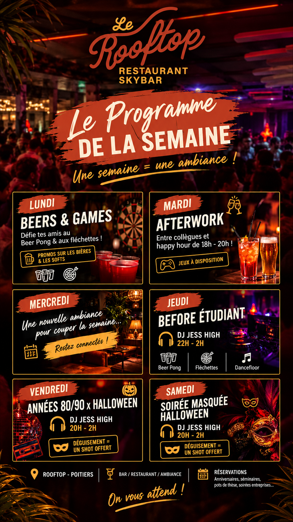 programme en image du restaurant le Rooftop